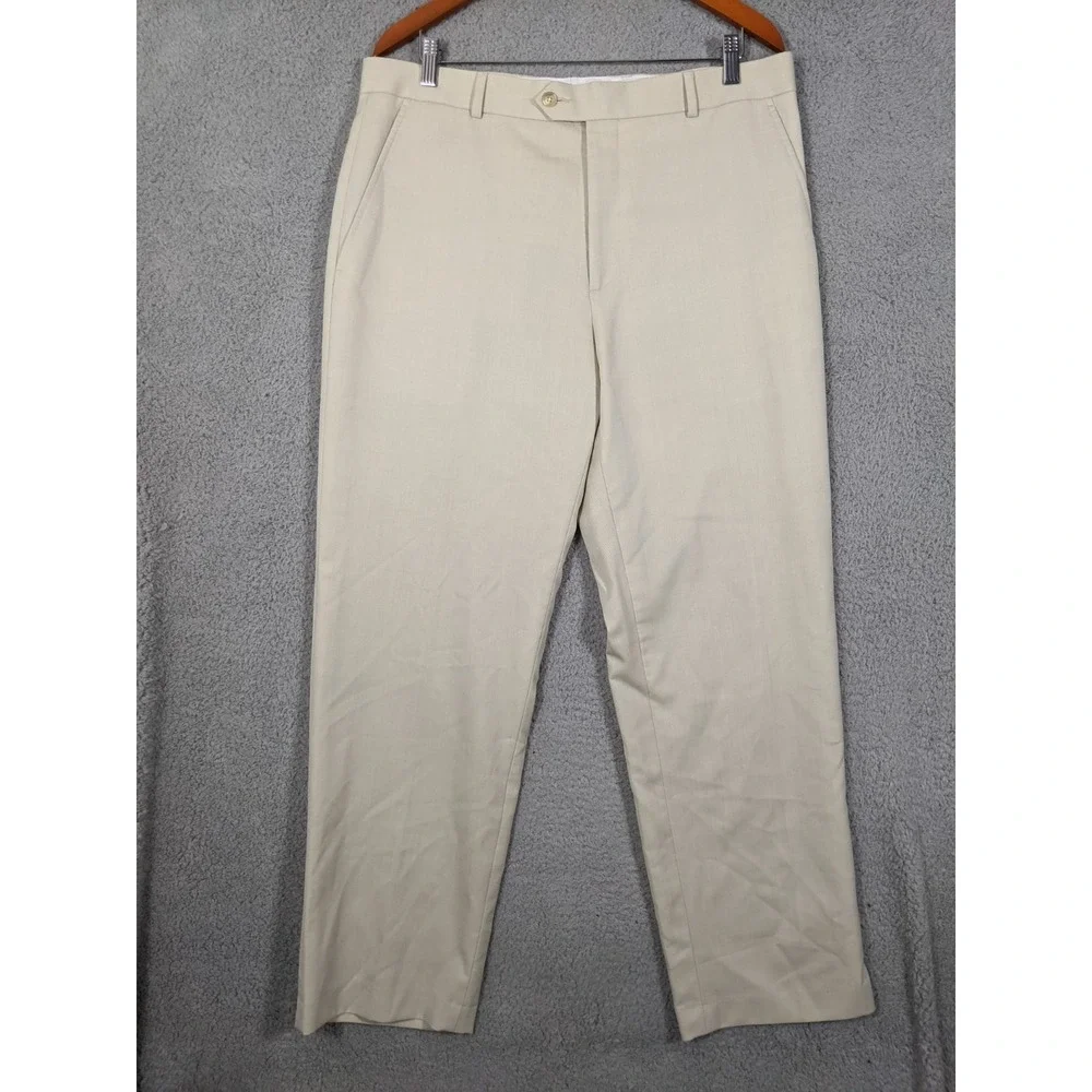 Stafford Wool Blend Dress Pants Mens 36x30 Beige High Rise Preppy Academia